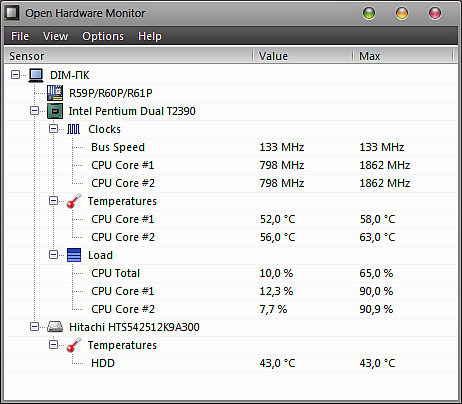 ��������� ����������� ����������� Open-Hardware-Monitor